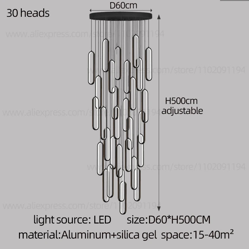 Minimalist oval LED chandelier for duplex, hotel, penthouse