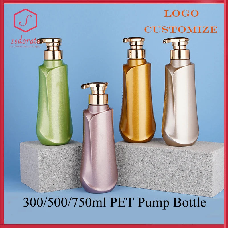 set of plastic refill bottles for shampoo and cream