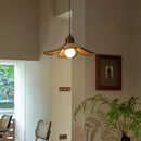 Southeast Asian style linen wood pendant light with adjustable cord