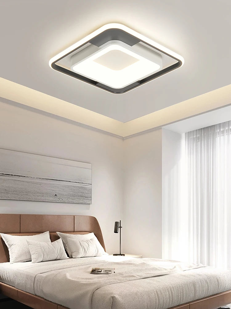 Nordic rectangular LED ceiling light with dimmable remote control - vue 5 sur 9