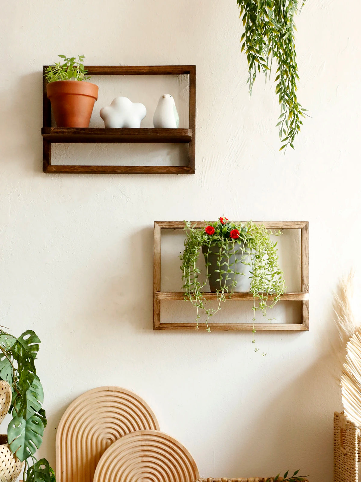 wooden floating shelf for decorative wall storage