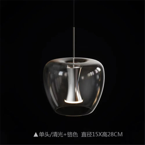 Modern clear glass LED pendant light for contemporary interior decor - vue 9 sur 10