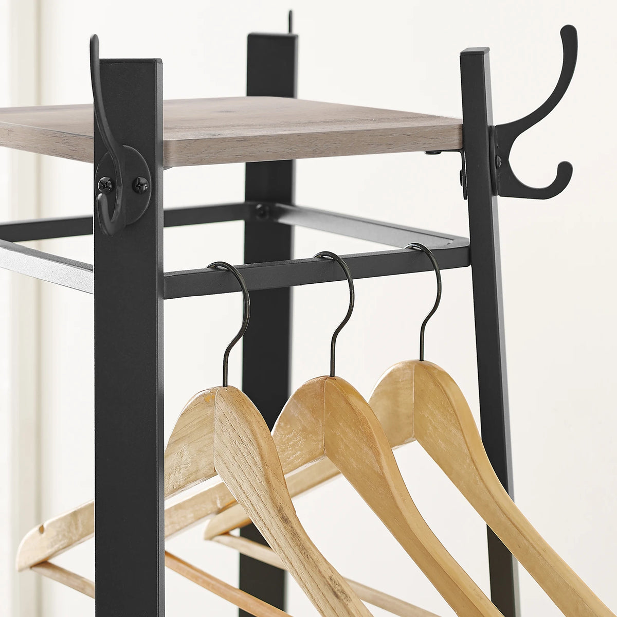 VASAGLE Coat Rack, Cloakroom, Clothes Rack with 3 Tier Shelf, Hooks and Rails, Steel Frame, Industrial Style - vue 4 sur 8