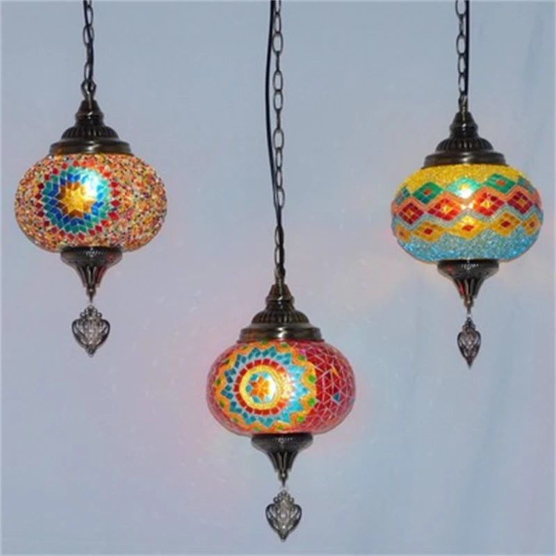 Handmade vintage stained glass pendant light bohemian style from Turkey