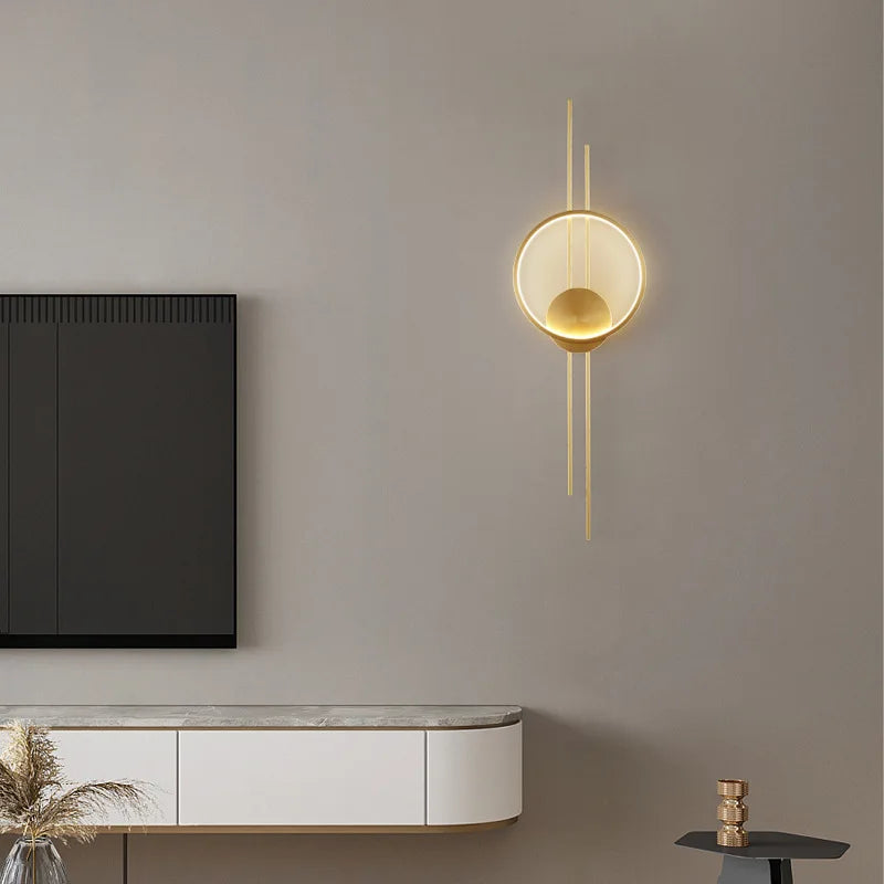 Minimalist brass wall light with three brightness levels art deco