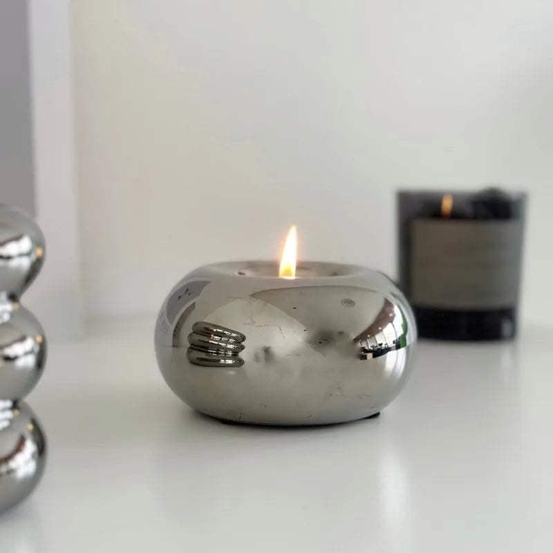 modern silver ceramic chandelier with decorative candles - vue 3 sur 8