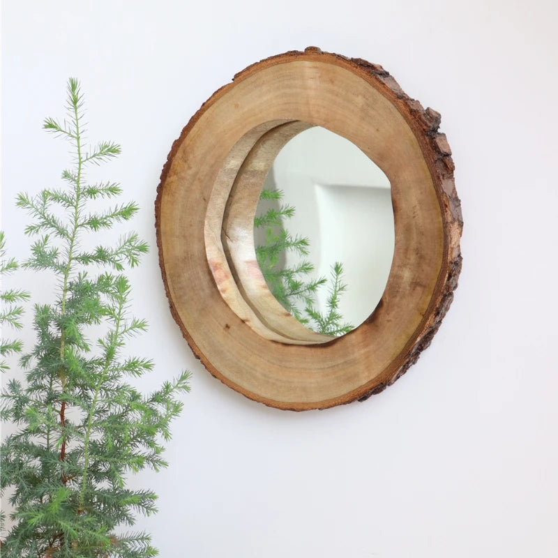 vintage round wooden decorative mirrors for nordic interior