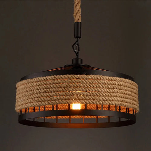 Vintage sisal pendant light with creative lighting and elegant weaving - vue 7 sur 10