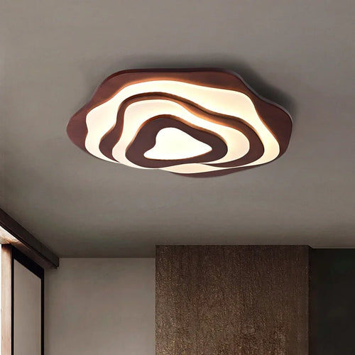 Nordic wood LED ceiling light with remote control modern decorative design - vue 4 sur 12