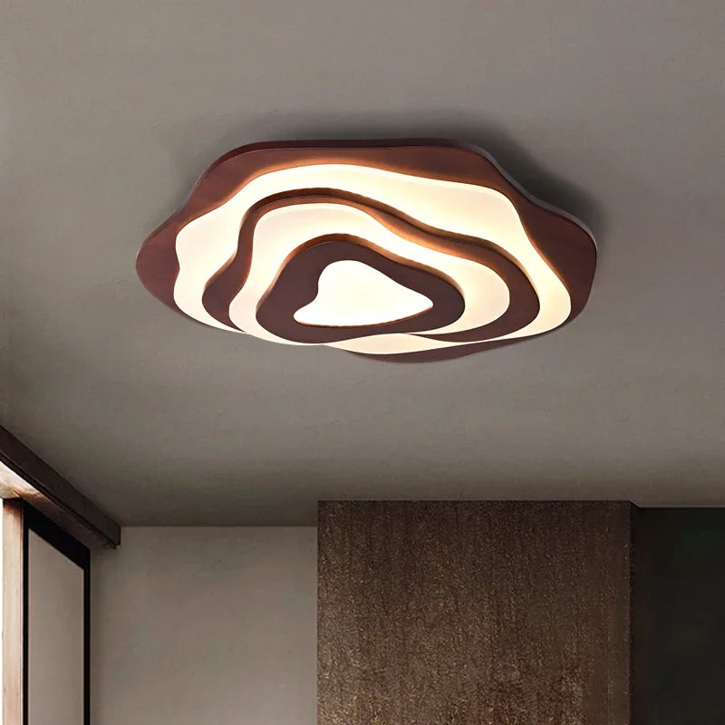 Nordic wood LED ceiling light with remote control modern decorative design - vue 4 sur 12