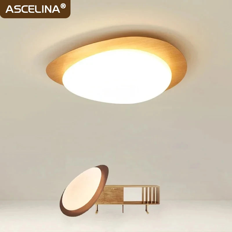 Nordic LED wooden ceiling light with walnut acrylic pebbles