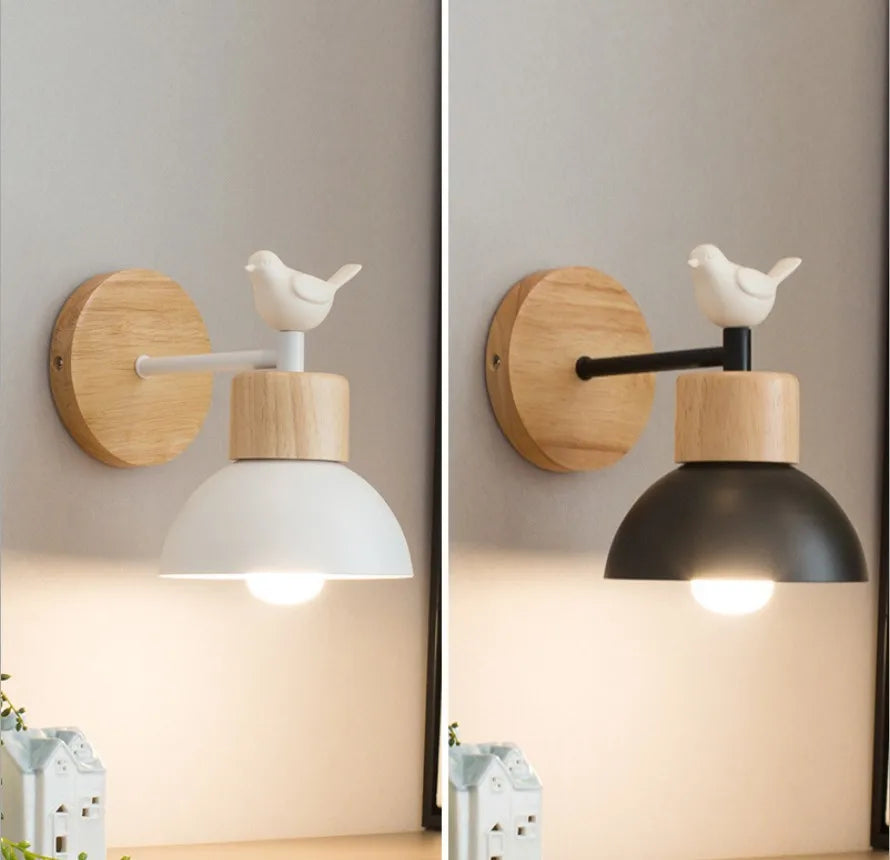 Modern bird-shaped wooden and iron wall light - vue 3 sur 14