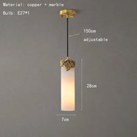 Natural marble and brass copper pendant light