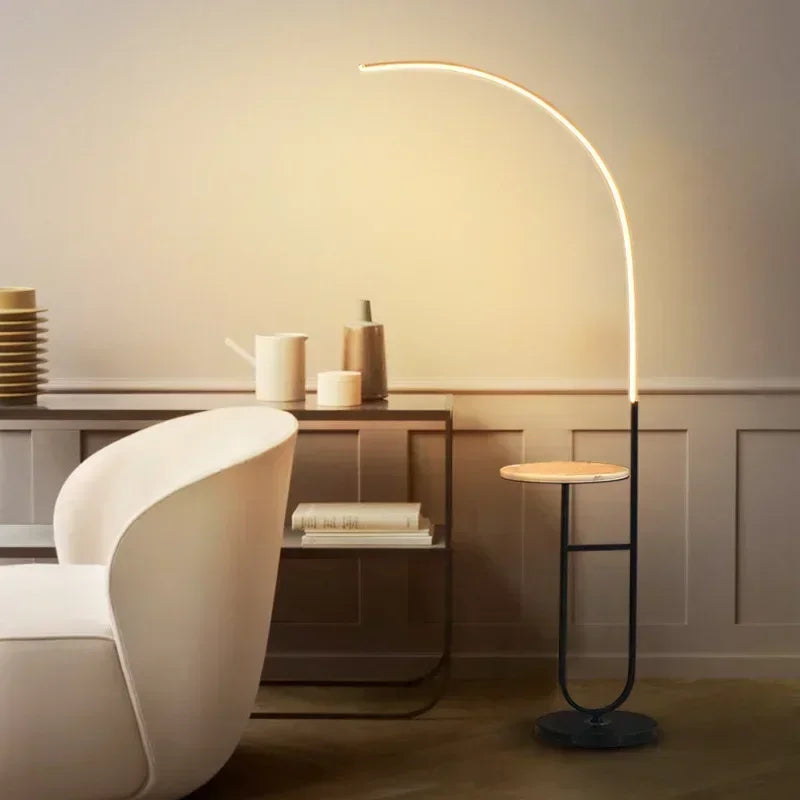 LED floor lamp with minimalist design and storage for reading and relaxation - vue 3 sur 8
