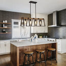 American vintage industrial 4-head iron art pendant light wood effect for restaurant, kitchen, café or bar counter