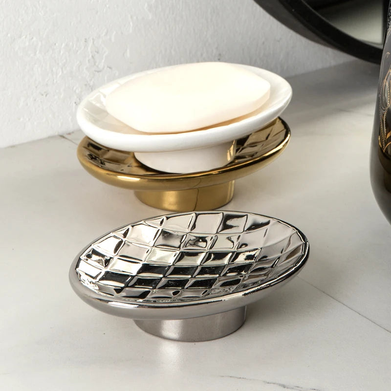 gold and silver ceramic soap dish for bathroom