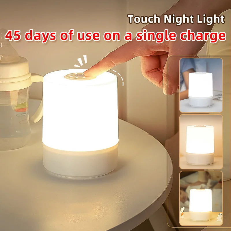 Rechargeable USB table lamp with night light and three colours