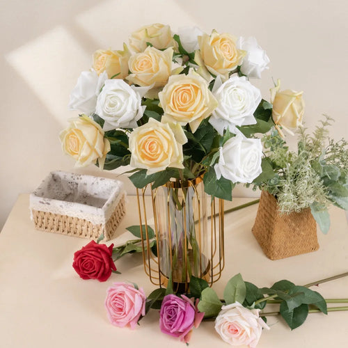 Artificial fabric pink roses for floral decoration wedding garden - vue 3 sur 12