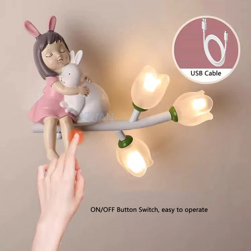 Rechargeable resin wall light for children's bedroom decorative - vue 5 sur 22