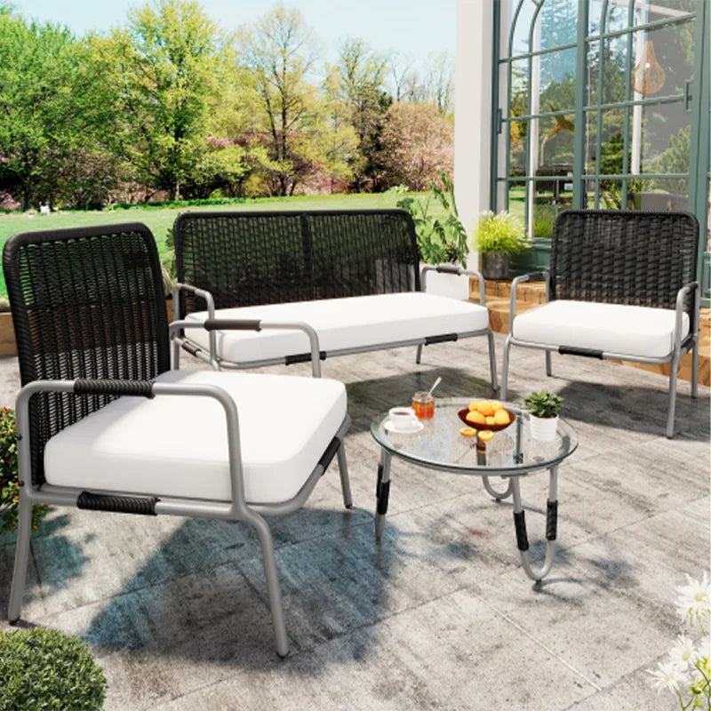 Poly Rattan Seating Group, Garden Furniture Seating Set garden Sets, garden Lounge for 4, with armchair, coffee table &amp; Cushions