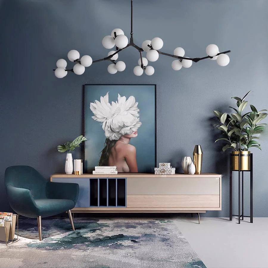 Modern molecular glass chandelier with tree branches 12/18/24 heads