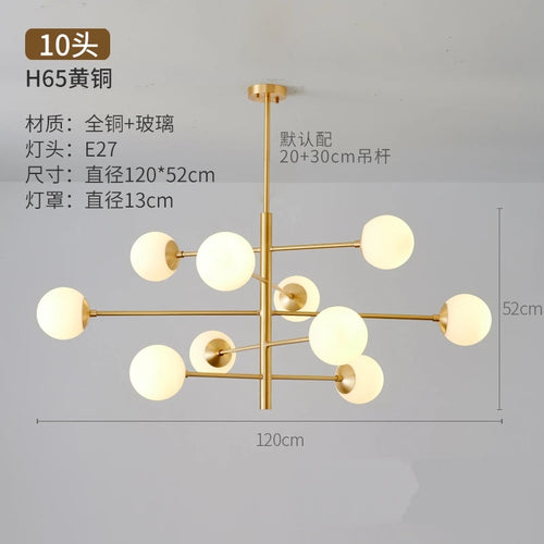 Modern nordic glass and copper chandelier - vue 8 sur 10