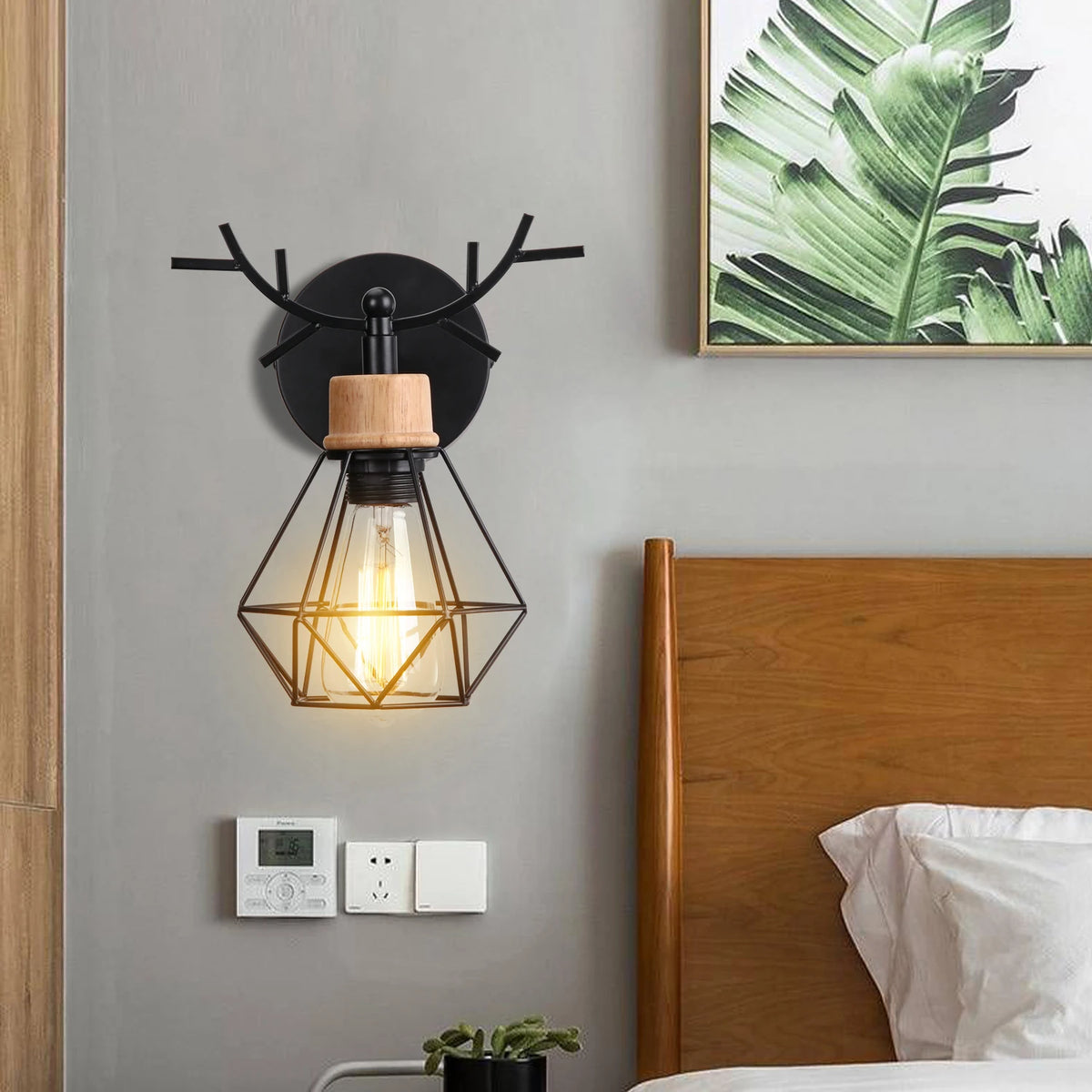 Wood and wrought iron lampshade - vue 3 sur 8