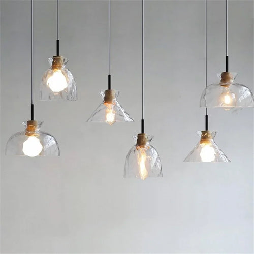 Modern wood and glass chandelier for Nordic decor - vue 2 sur 9