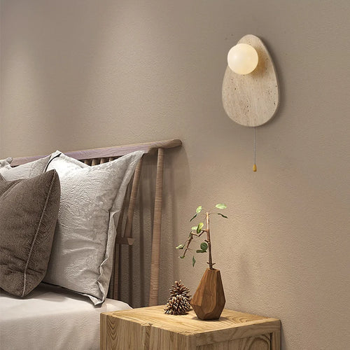 Vintage natural stone wall light with glass shade - vue 3 sur 7