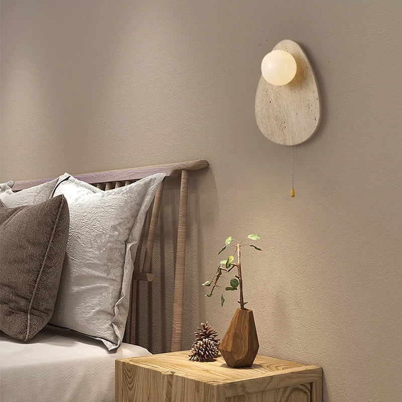 Vintage natural stone wall light with glass shade
