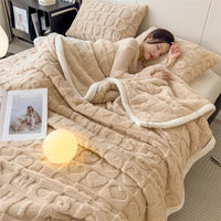 Thick winter fleece throw with heart pattern for sofa and bed