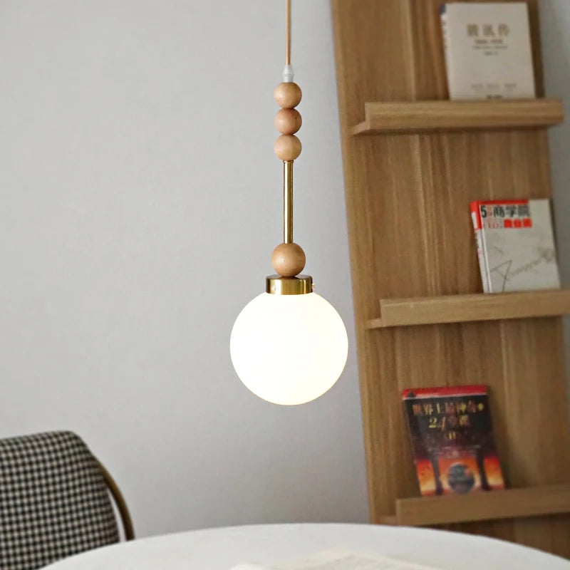 Vintage glass and wood LED pendant light