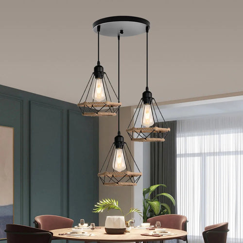 modern retro industrial wrought iron pendant light for indoor lighting - vue 4 sur 11