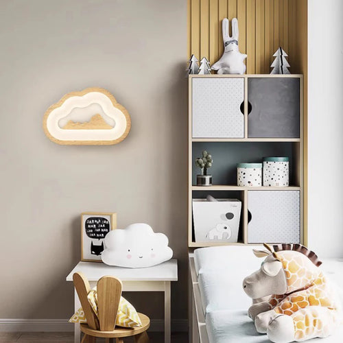 Solid wood cloud wall light for children's room - vue 3 sur 9