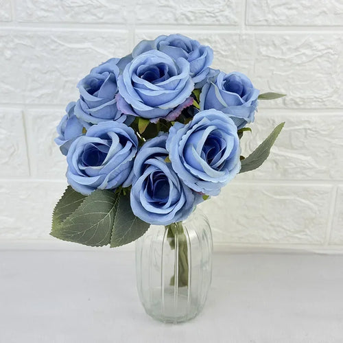 Bouquet of 10 decorative artificial silk roses for events - vue 5 sur 14