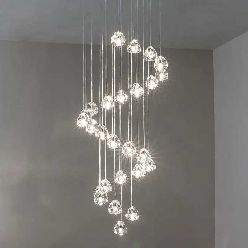 Crystal duplex rotating staircase chandelier for living room, dining room, villa, loft, and apartment