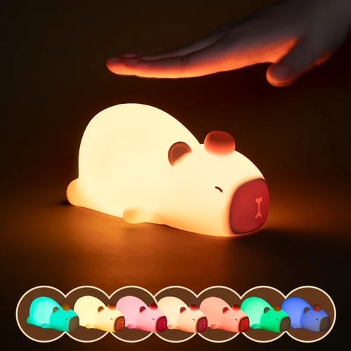 Children's cartoon silicone LED capybara night light USB rechargeable dimmable sleep lamp for kids' bedroom decor birthday gift - vue 6 sur 6