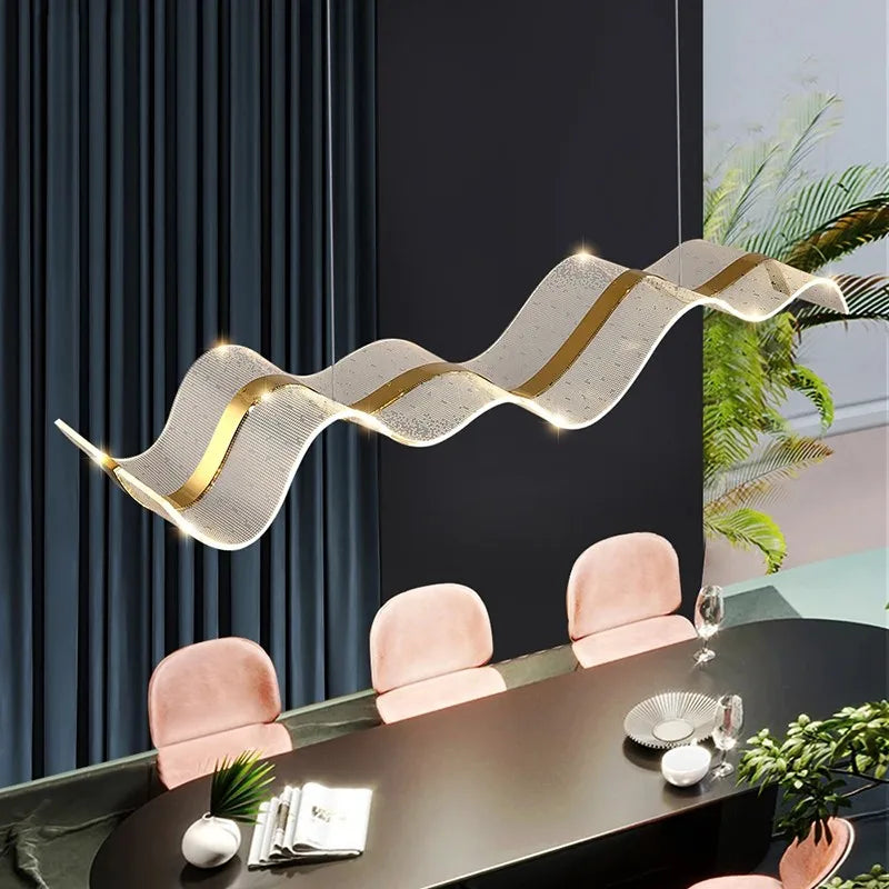 Designer wave LED chandelier with dimmable suspension light