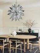 Design LED chandelier with glass shade and elegant glossy finish