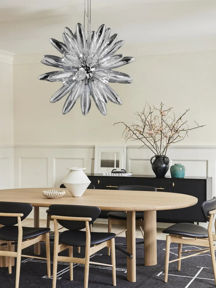 Design LED chandelier with glass shade and elegant glossy finish - vue 6 sur 12