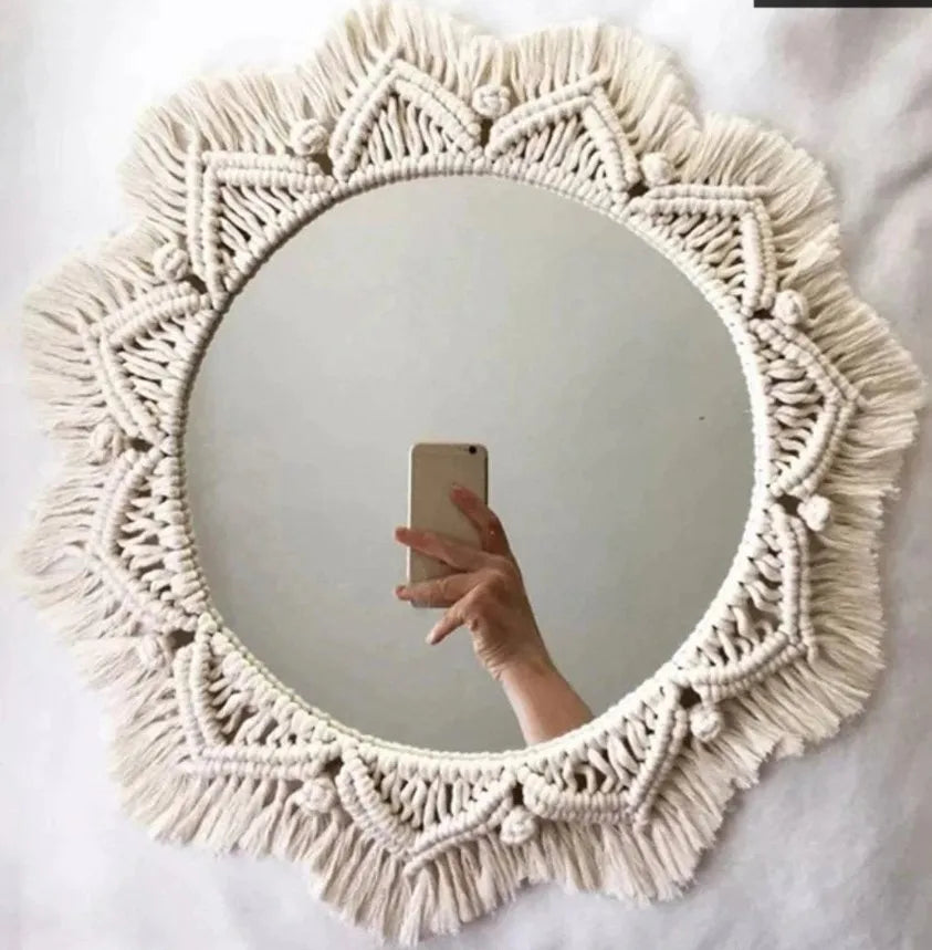 miroir rond en macramé style bohème pour décoration murale - vue 16 sur 19