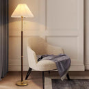 Vintage wooden floor lamp with elegant pleated fabric design