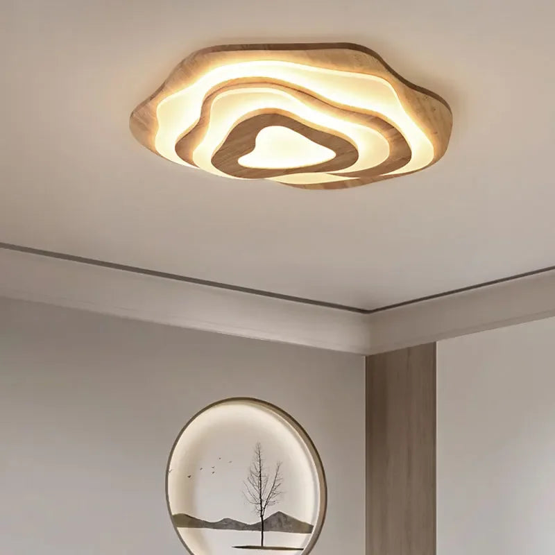 Nordic wood LED ceiling light with remote control modern decorative design - vue 3 sur 12
