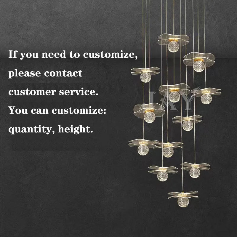 Customisable modern lotus leaf crystal pendant light - vue 9 sur 13