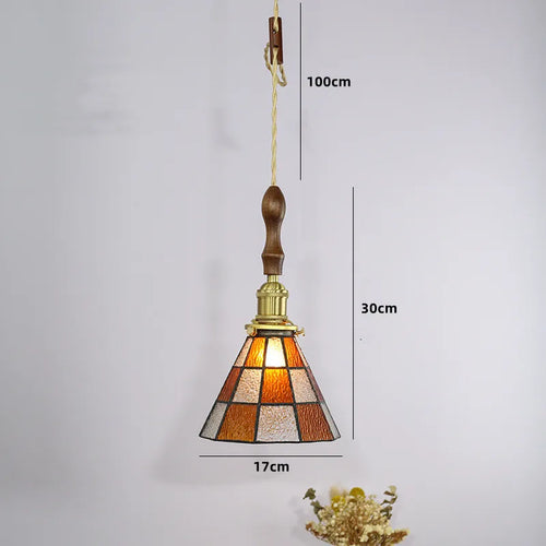 Nordic copper pendant light with stained glass for elegant interiors - vue 11 sur 14