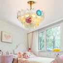 Postmodern iron and coloured glass LED chandelier