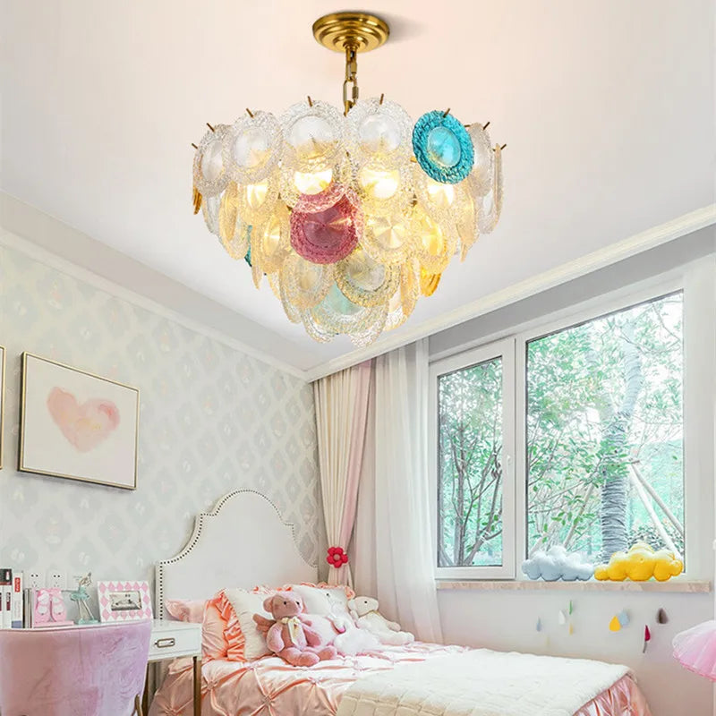 Postmodern iron and coloured glass LED chandelier - vue 6 sur 6