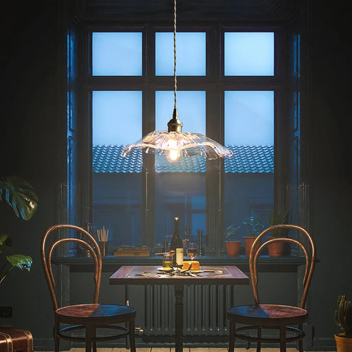 Nordic glass and brass LED pendant light flower shape - vue 6 sur 13