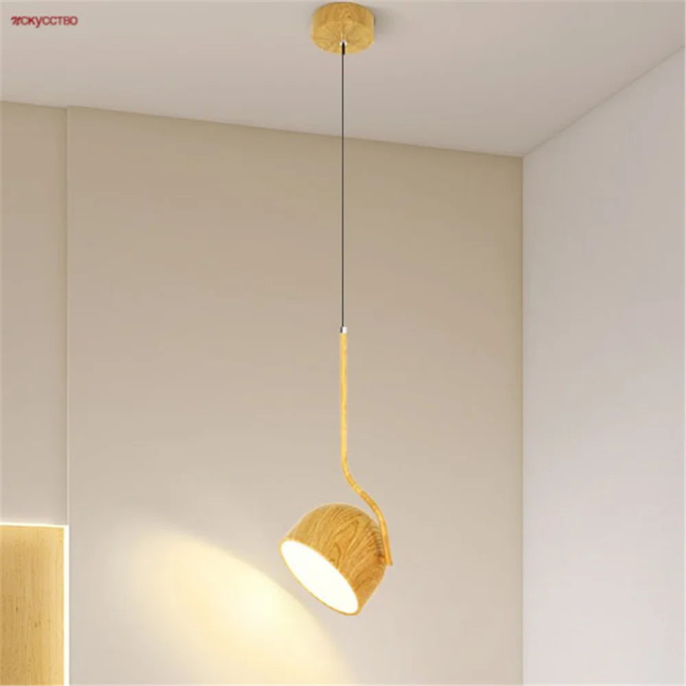 Nordic style adjustable angle wooden LED pendant light