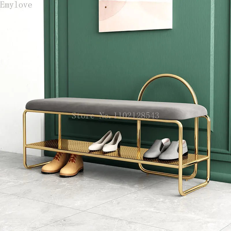 trendy shoe bench with cushion and two-tier shelf - vue 3 sur 8